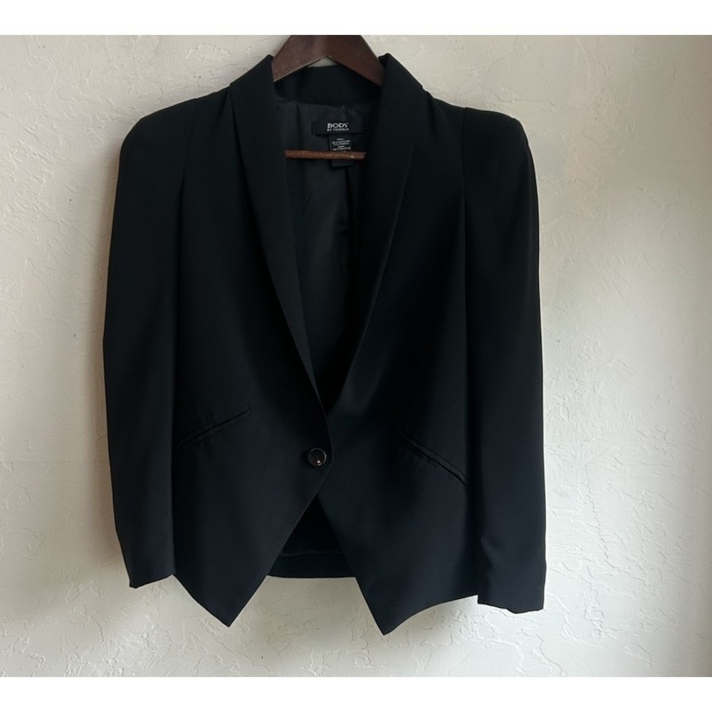 Y2K Body By Victoria Black Blazer Jacket 4 Strong Shoulder Single Button Edgy - Picture 4 of 9
